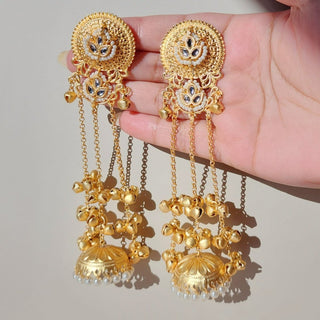 Maegan White Kashmiri Jhumka Gold Finish Earrings - ECLAT INDIAN JEWELSKashmiri EarringsWhite