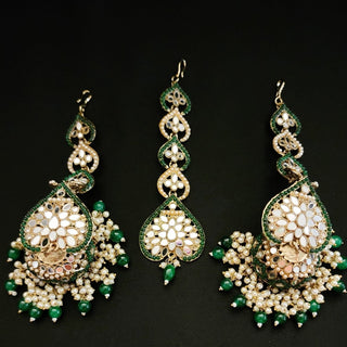 Maeve Green Pearl Mirror Tikka Set - ECLAT INDIAN JEWELSTikka SetsGreen