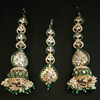 Maeve Green Pearl Mirror Tikka Set - ECLAT INDIAN JEWELSTikka SetsGreen