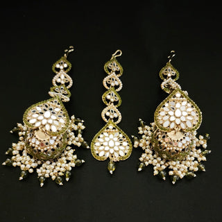 Maeve Mehndi Green Pearl Mirror Tikka Set - ECLAT INDIAN JEWELSTikka SetsGreen