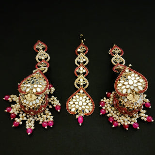 Maeve Pink Pearl Mirror Tikka Set - ECLAT INDIAN JEWELSTikka SetsPink