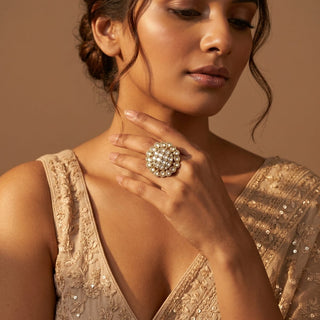 Maisie Multicolour Victorian Gold Finish Adjustable Ring - ECLAT INDIAN JEWELSRing JewelleryGold