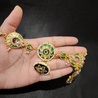 Marcie Green Borla Kundan Sheesh Phool - ECLAT INDIAN JEWELSMatha Patti, Sheesh PhoolGreen