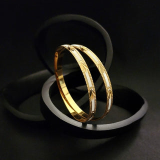 Margaret 20k Gold Plated Dual Finish Bangle Set (Pair) (2.4, 2.6, 2.8 & 2.10 Available) - ECLAT INDIAN JEWELSBangle, Kadas & Bracelets2.6