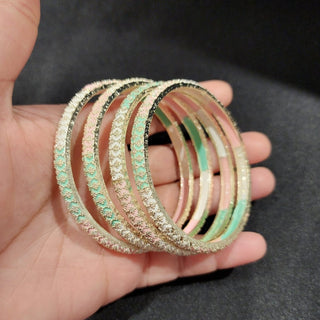 Margaret Mint Green Pink Bangle Set (2.4, 2.6, 2.8) (Set of 4) - ECLAT INDIAN JEWELSBangle, Kadas & Bracelets2.4