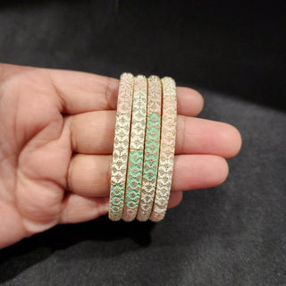 Margaret Mint Green Pink Bangle Set (2.4, 2.6, 2.8) (Set of 4) - ECLAT INDIAN JEWELSBangle, Kadas & Bracelets2.4