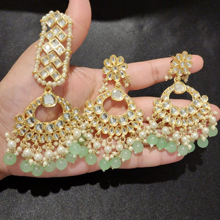 Mariah Light Green Uncut Kundan Necklace Set with Tikka - ECLAT INDIAN JEWELSNecklace SetsGreen