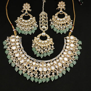 Mariah Light Green Uncut Kundan Necklace Set with Tikka - ECLAT INDIAN JEWELSNecklace SetsGreen