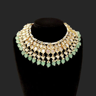 Mariah Light Green Uncut Kundan Necklace Set with Tikka - ECLAT INDIAN JEWELSNecklace SetsGreen