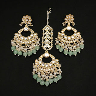 Mariah Light Green Uncut Kundan Necklace Set with Tikka - ECLAT INDIAN JEWELSNecklace SetsGreen