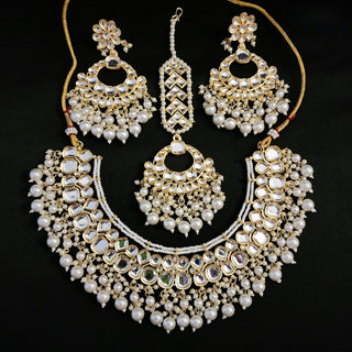 Mariah White Uncut Kundan Necklace Set with Tikka - ECLAT INDIAN JEWELSNecklace SetsWhite