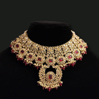 Maribel Polki Dark Red Necklace Set with Tikka - ECLAT INDIAN JEWELSNecklace SetsRed