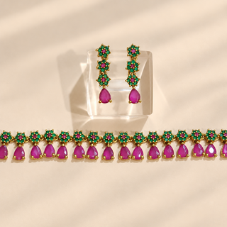 Marigold multicolour necklace and matching 3.5 cm earrings detail