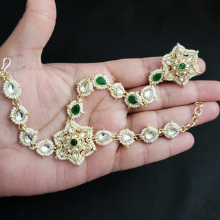 Marisol Green Kundan Hathphool (pair) with Adjustable Ring - ECLAT INDIAN JEWELSHath PhoolGreen