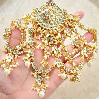 Marsela White Kundan Large Head Piece Passa / Jhoomer - ECLAT INDIAN JEWELSPassa (Jhoomer)Gold