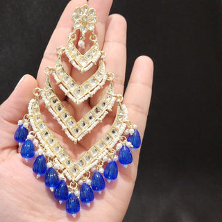 Mavis Blue Shoulder Duster Kundan Earrings - ECLAT INDIAN JEWELSEarringsBlue