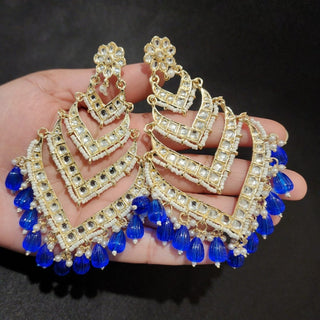 Mavis Blue Shoulder Duster Kundan Earrings - ECLAT INDIAN JEWELSEarringsBlue