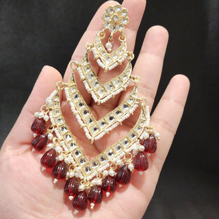 Mavis Dark Red Shoulder Duster Kundan Earrings - ECLAT INDIAN JEWELSEarringsRed