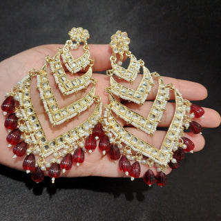 Mavis Dark Red Shoulder Duster Kundan Earrings - ECLAT INDIAN JEWELSEarringsRed