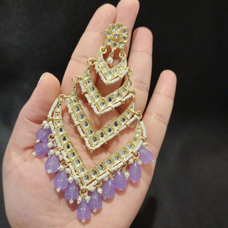 Mavis Lavender Purple Shoulder Duster Kundan Earrings - ECLAT INDIAN JEWELSEarringsPurple