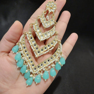 Mavis Light Blue Shoulder Duster Kundan Earrings - ECLAT INDIAN JEWELSEarringsBlue