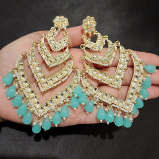 Mavis Light Blue Shoulder Duster Kundan Earrings - ECLAT INDIAN JEWELSEarringsBlue