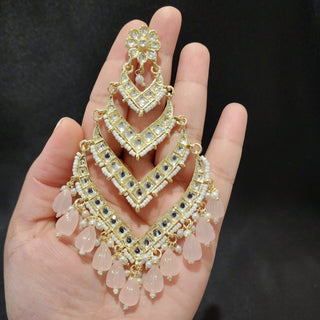 Mavis Light Pink Shoulder Duster Kundan Earrings - ECLAT INDIAN JEWELSEarringsPink