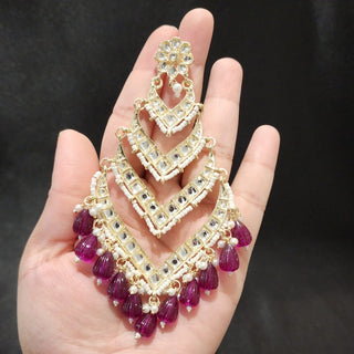 Mavis Purple Shoulder Duster Kundan Earrings - ECLAT INDIAN JEWELSEarringsPurple