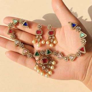Maya Multicolour CZ Diamond Simulant Necklace Set - ECLAT INDIAN JEWELSNecklace SetsMulticolor