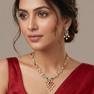Maya Multicolour CZ Diamond Simulant Necklace Set - ECLAT INDIAN JEWELSNecklace SetsMulticolor