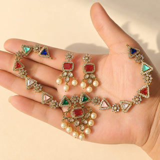 Maya Multicolour CZ Diamond Simulant Necklace Set - ECLAT INDIAN JEWELSNecklace SetsMulticolor