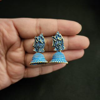 Meadow Temple Mini Jhumki Earrings (Available in 9 Colours) - ECLAT INDIAN JEWELSEarringsBlue