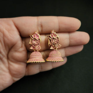 Meadow Temple Mini Jhumki Earrings (Available in 9 Colours) - ECLAT INDIAN JEWELSEarringsPink