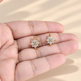Megan gold finish CZ diamond floral bugadi ear cuff earrings on hand
