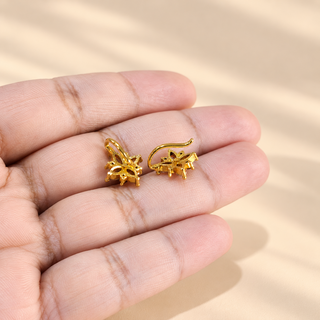 Megan gold finish floral CZ diamond bugadi ear cuff earrings back view showing curved hooks