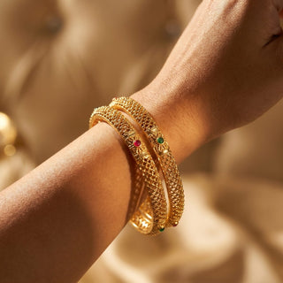 Melissa Multicolour Gold Bangles (Pair) (2.4, 2.6, 2.8) - ECLAT INDIAN JEWELSBangle, Kadas & Bracelets2.6