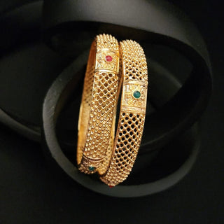 Melissa Multicolour Gold Kada Bangles (Pair) (2.4, 2.6, 2.8) - ECLAT INDIAN JEWELSBangle, Kadas & Bracelets2.6