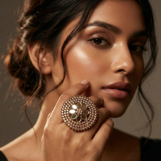 Melissa Polki Antique Gold Finish Adjustable Ring - ECLAT INDIAN JEWELSRing JewelleryGold