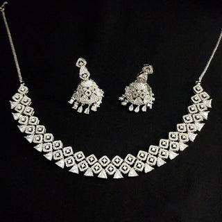 Melody CZ Diamond Simulant Necklace Set with Jhumki Earrings - Luxury Collection - ECLAT INDIAN JEWELSNecklace SetsWhite