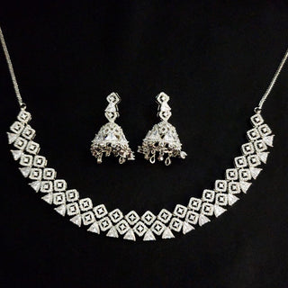 Melody CZ Diamond Simulant Necklace Set with Jhumki Earrings - Luxury Collection - ECLAT INDIAN JEWELSNecklace SetsWhite