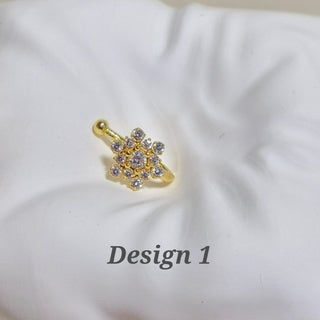 Meredith Gold CZ Diamond Simulant Clip - On Nose Ring (No Piercing Needed) - ECLAT INDIAN JEWELSNose Ring (Nath)Design 1