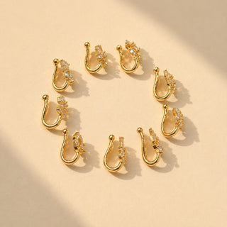 Meredith Gold CZ Diamond Simulant Clip - On Nose Ring (No Piercing Needed) - ECLAT INDIAN JEWELSNose Ring (Nath)Design 1