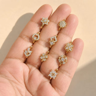 Meredith Gold CZ Diamond Simulant Clip - On Nose Ring (No Piercing Needed) - ECLAT INDIAN JEWELSNose Ring (Nath)Design 1