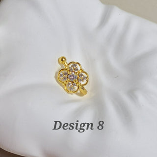 Meredith Gold CZ Diamond Simulant Clip - On Nose Ring (No Piercing Needed) - ECLAT INDIAN JEWELSNose Ring (Nath)Design 8