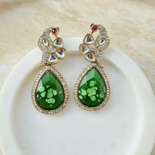 Mia Green Peacock Earrings - ECLAT INDIAN JEWELSEarringsGreen