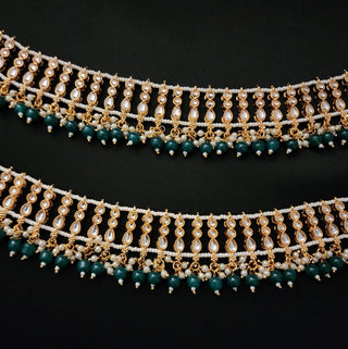 Mia Kundan Gold Plated Anklets / Payal - ECLAT INDIAN JEWELSAnklets (Payal)Green