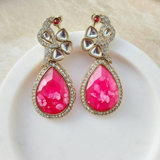 Mia Magenta Pink Peacock Earrings - ECLAT INDIAN JEWELSEarringsPink