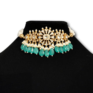 Michelle Paachi Kundan Teal Blue Choker Necklace Set - ECLAT INDIAN JEWELSNecklace SetsBlue