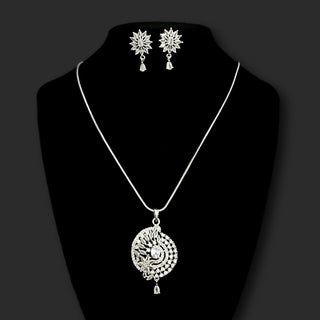 Michelle White CZ Diamond Simulant Pendant Set (Chain included) - ECLAT INDIAN JEWELSNecklace Sets - Pendant SetsWhite