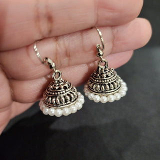 Mila White Mini German Silver Jhumki Earrings - ECLAT INDIAN JEWELSEarringsWhite